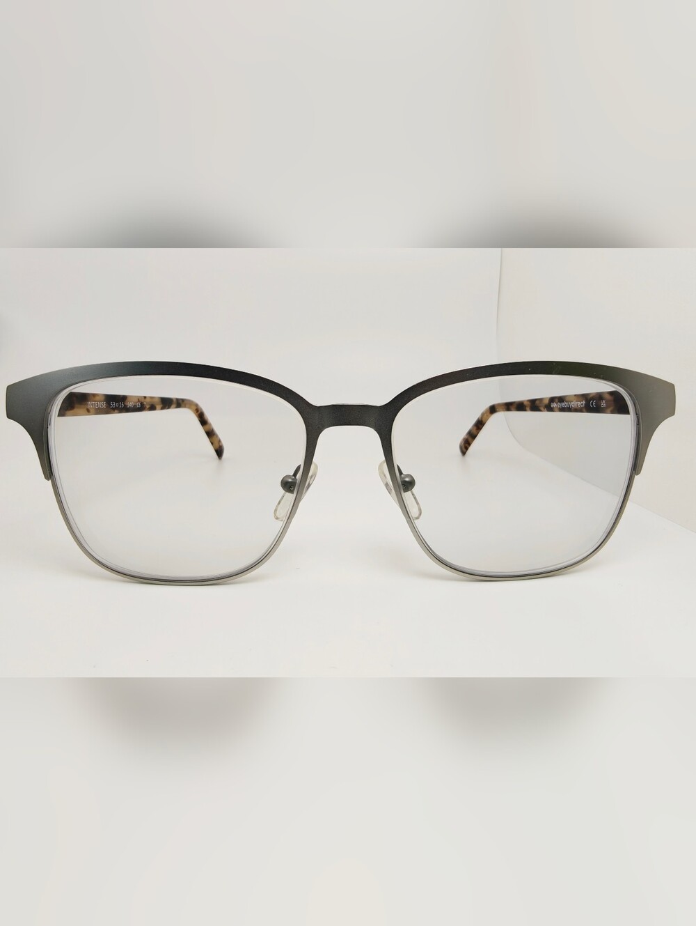 Men's Black and Gray Eyeglasses. Metal Front. Tortoise Temples.